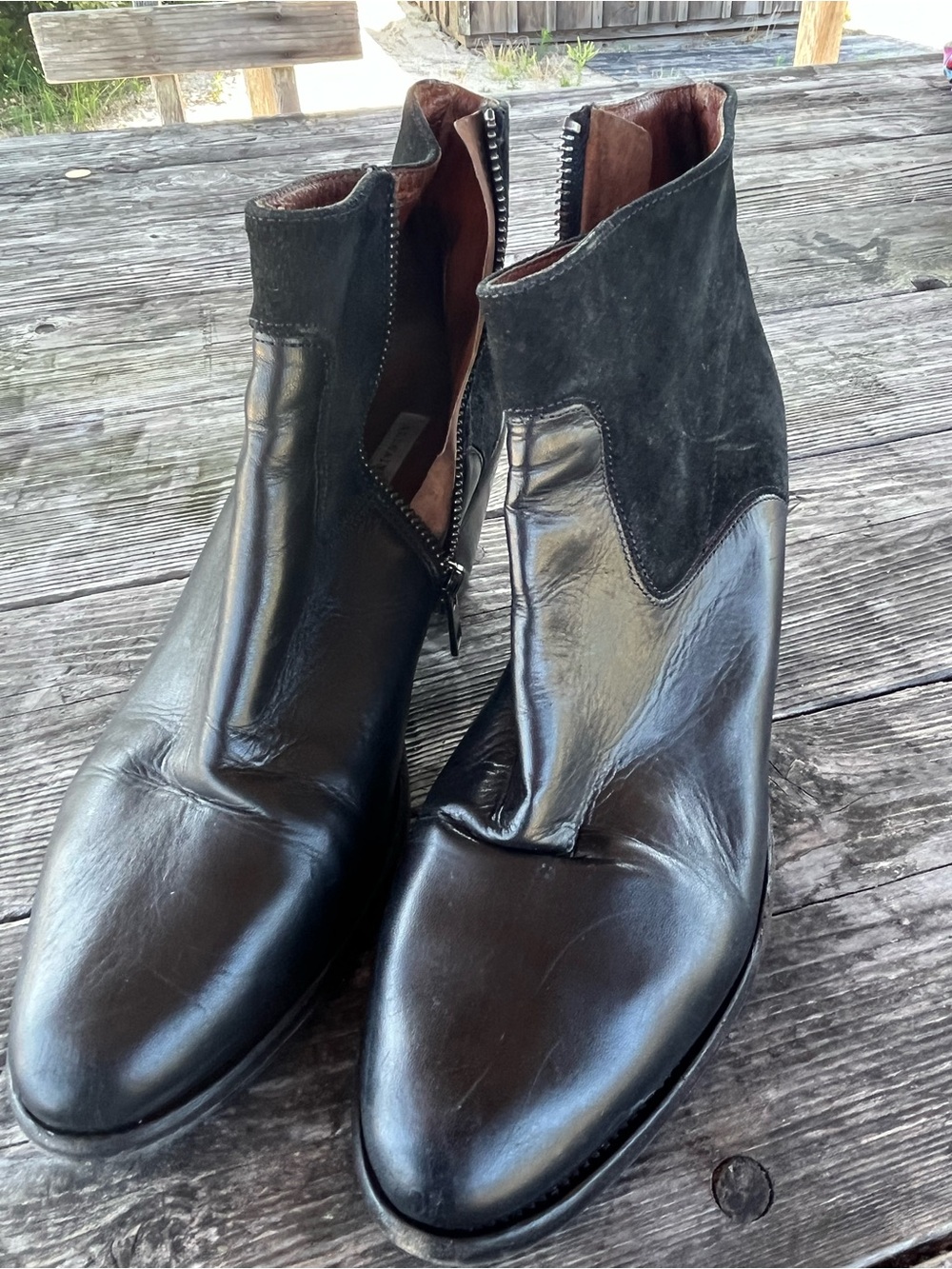 ALL SAINTS WOMENS boots , ankle, 38, side zip, leather and suede, great cond